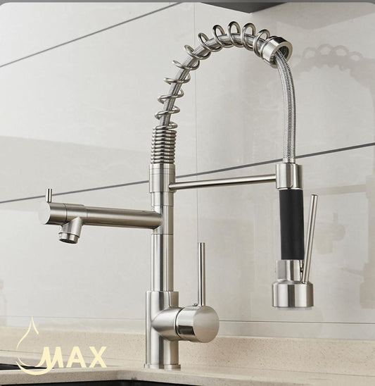 Pull-Down Flexible Kitchen Faucet With Separate Pot Filler Spout 17" In Brushed Nickel Finish