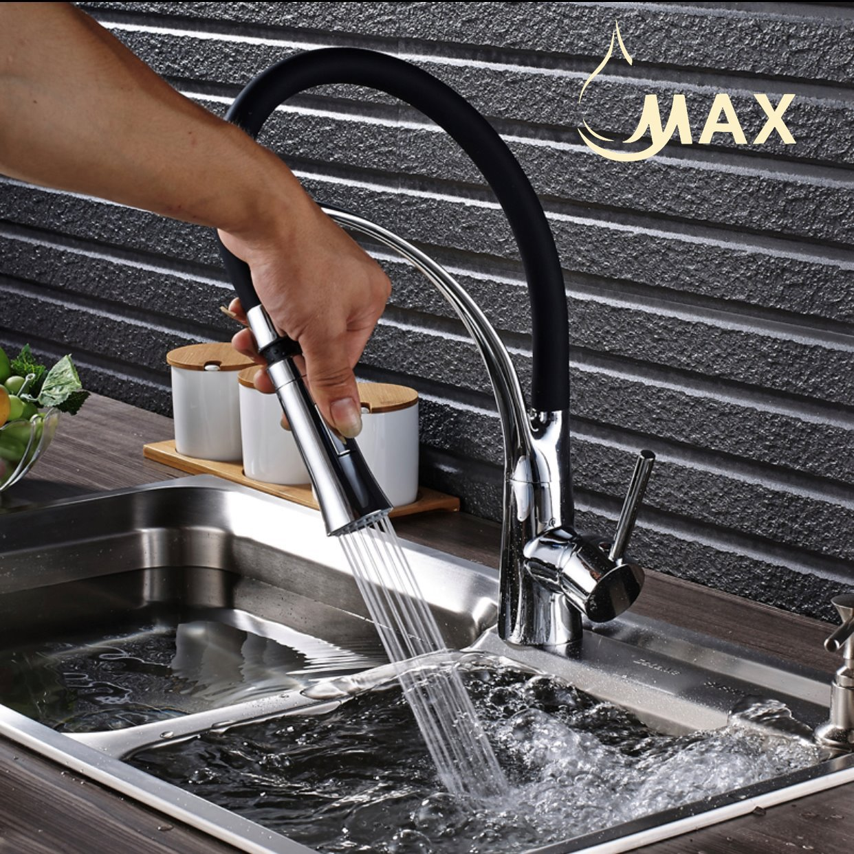 Pull-Down Kitchen Faucet Single Handle Flexible Rubber 17.5"