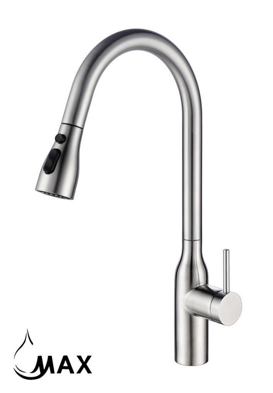Pullout Kitchen Faucet 19" Three Function With Pause Button In Brushed Nickel Finish