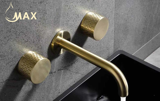 Bathroom Faucet Double Handle Wall Mounted With Rough-in Valve Brushed Gold Finish