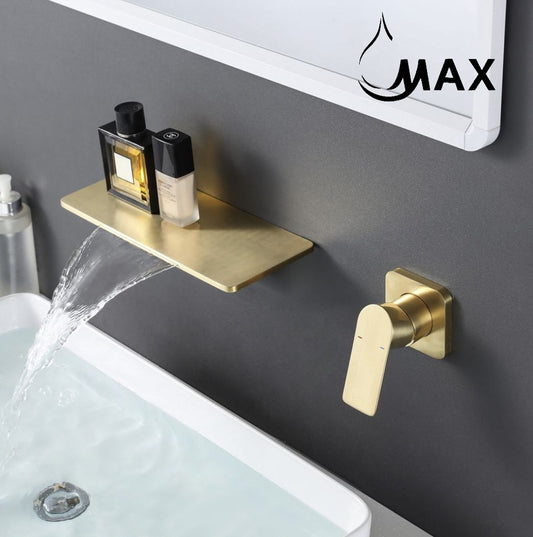 Wall Mounted Contemporary Waterfall Bathroom Faucet New Design In Brushed Gold Finish