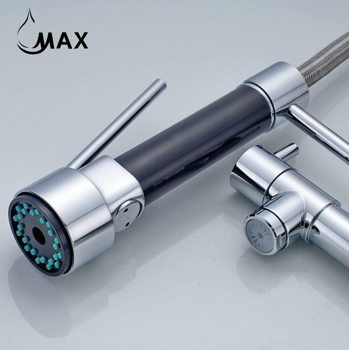 MAX Faucets | Pre-Rinse Chef Style Kitchen Faucet Hands-Free Pull-Down Flexible with Separate Pot Filler Spout – 19" Chrome Finish