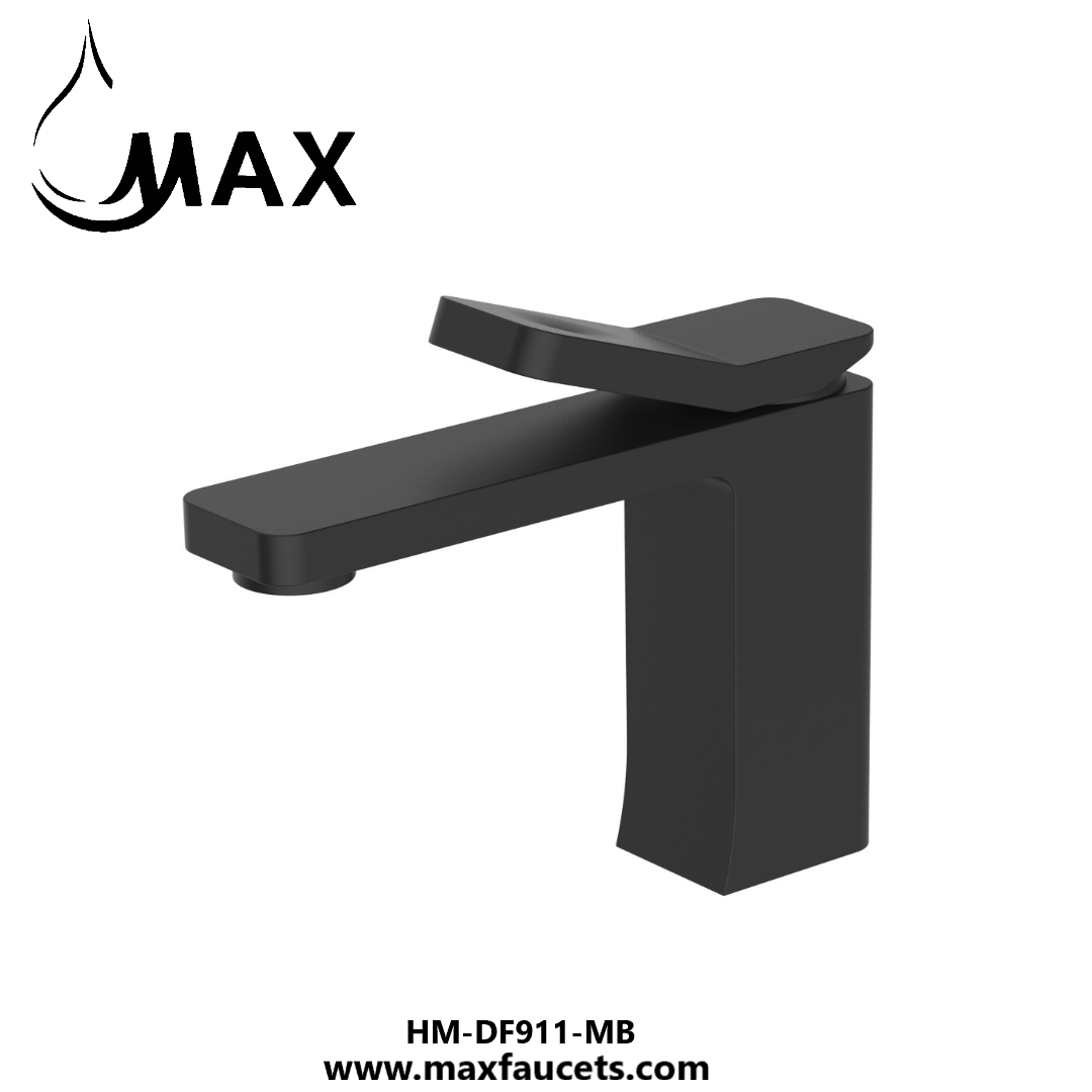 Luxury Bathroom Faucet Long Spout Square Matte Black Finish