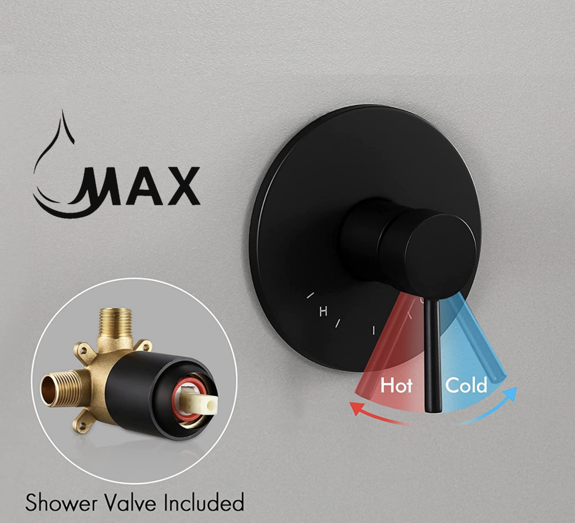 Round Shower System One Function With Valve Matte Black Finish