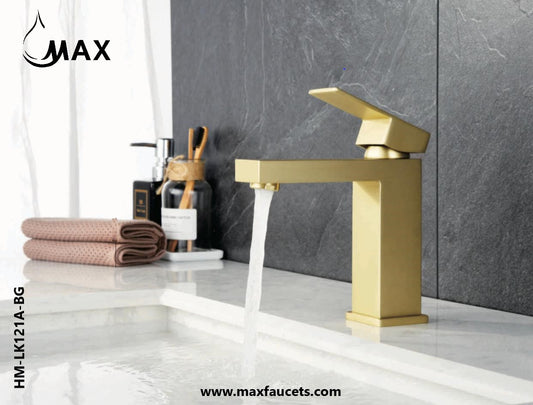 Bathroom Faucet Elegance Square Design In Brushed Gold Finish