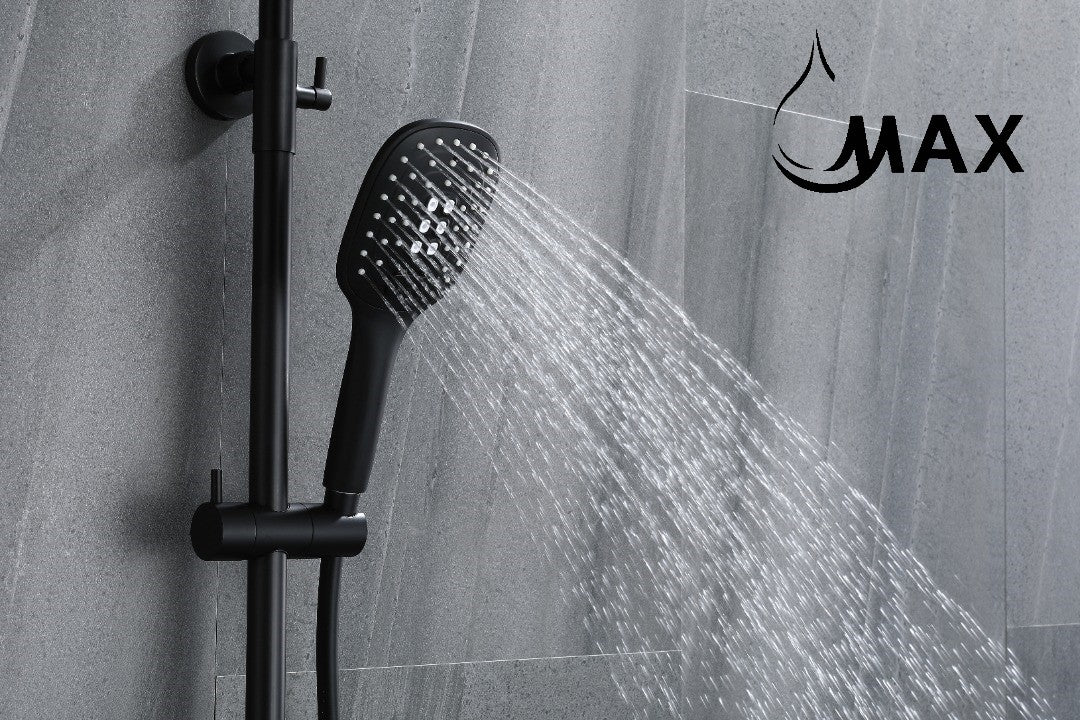 Thermostatic Shower System Waterfall Tub Rain Three Functions Matte Black Finish