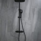 Thermostatic Shower System Waterfall Tub Rain Three Functions Matte Black Finish