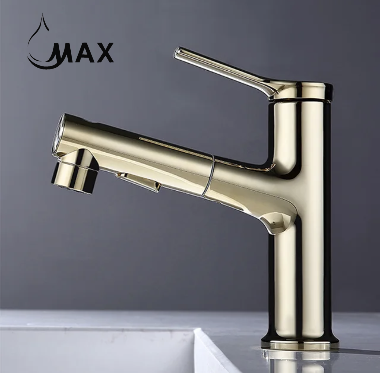 Pull-Out Bathroom Faucet 3 Functions Gold Finish