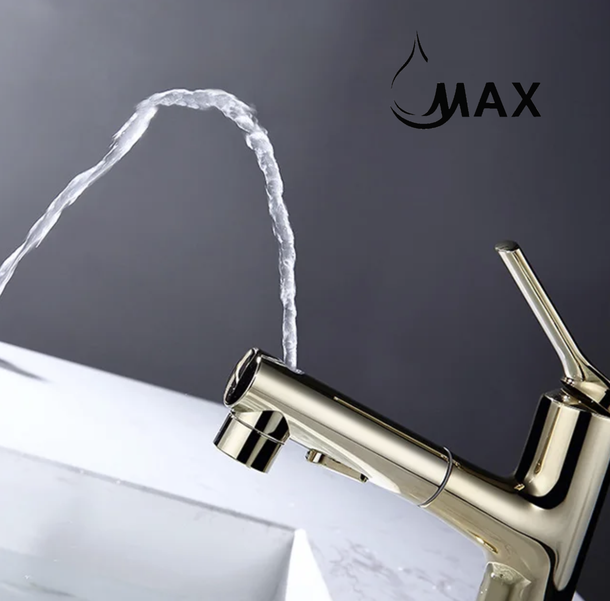 Pull-Out Bathroom Faucet 3 Functions Gold Finish