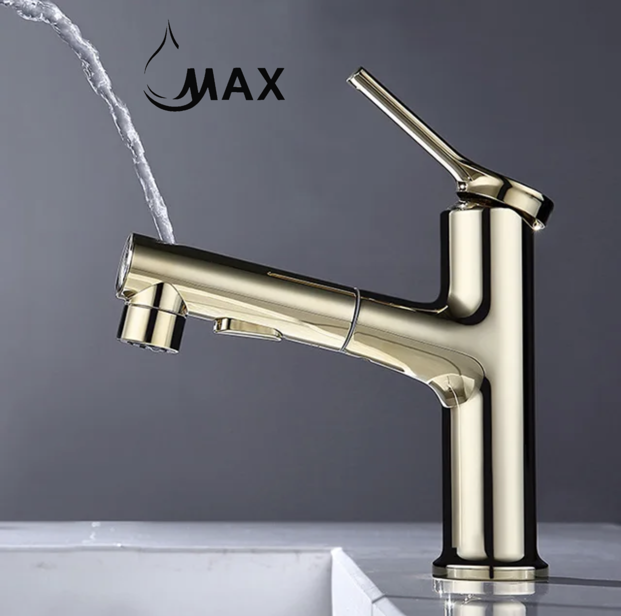 Pull-Out Bathroom Faucet 3 Functions Gold Finish
