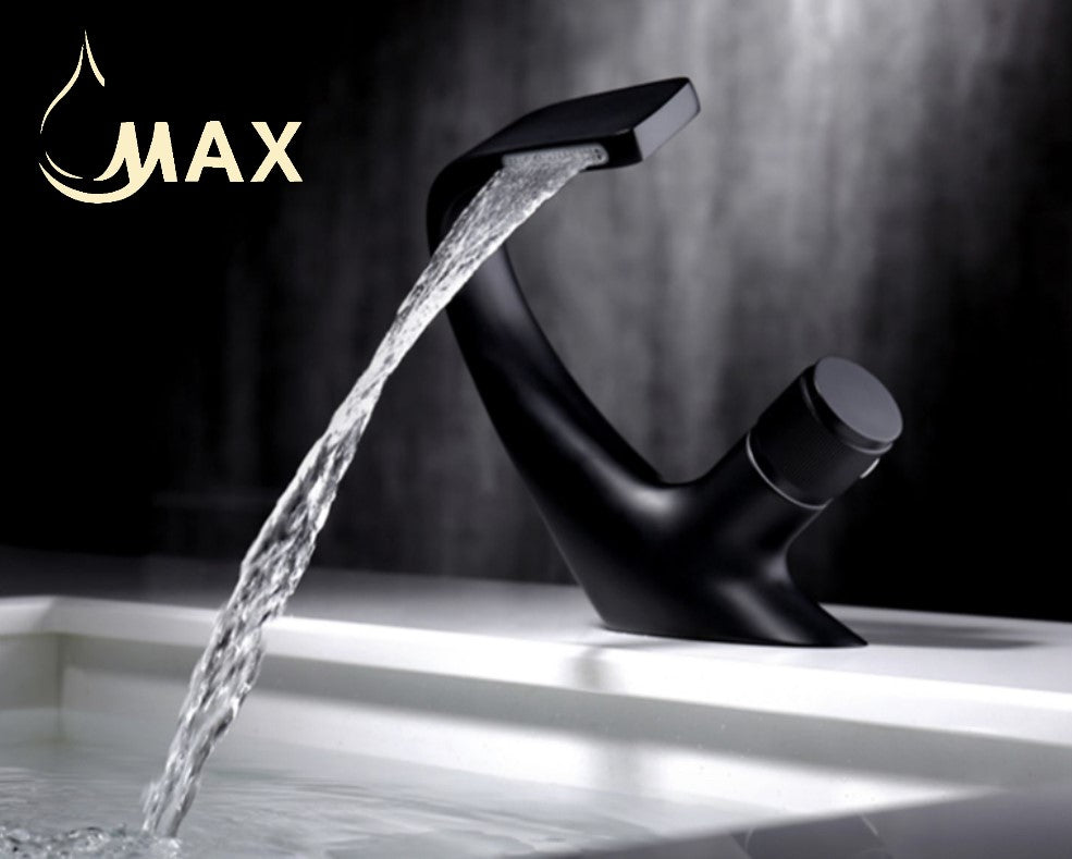Waterfall Side Knob Contemporary Bathroom Faucet Matte Black Finish