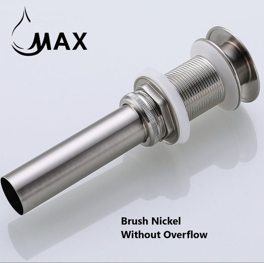 Solid Brass Push Pop Up Sink Drain Without Overflow Brushed Nickel Finish