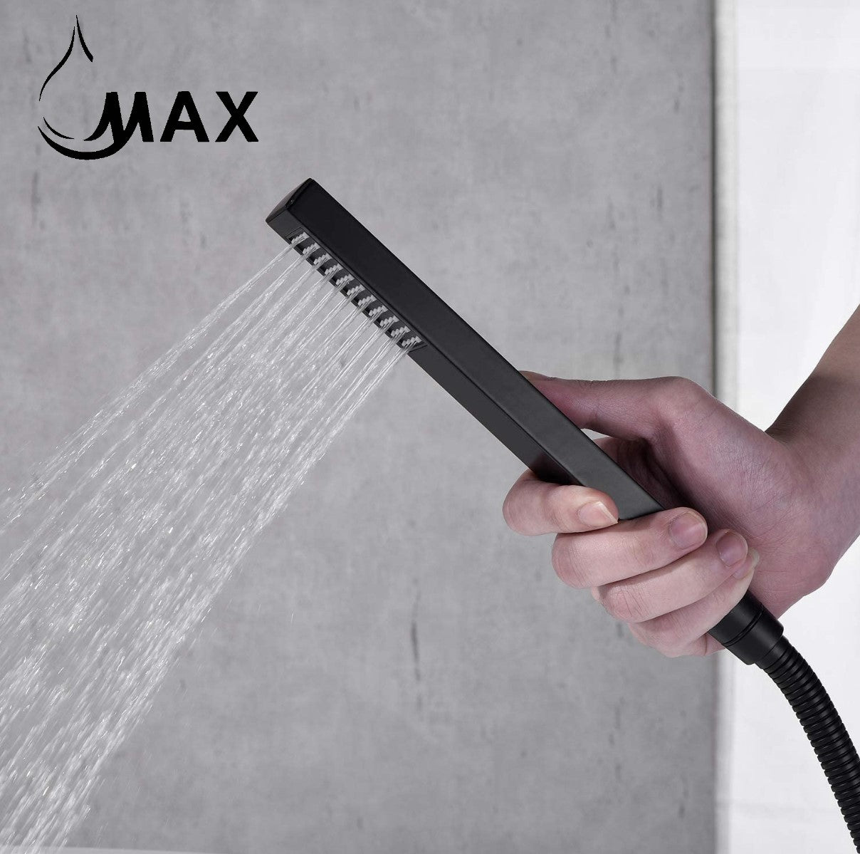 Waterfall Tub Filler Faucet Single Handle Floor Mount With Rough-In And Handheld Matte Black Finish