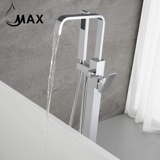 Tub Filler Faucet Floor Mounted Single Handle With Handheld Shower Chrome Finish