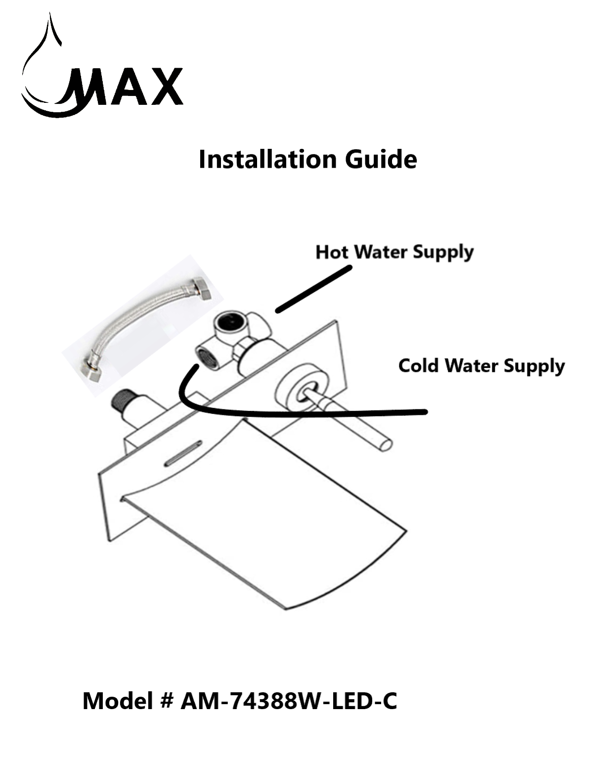 Wall Mounted Bathroom Faucet Waterfall With LED Light Matte Black Finish