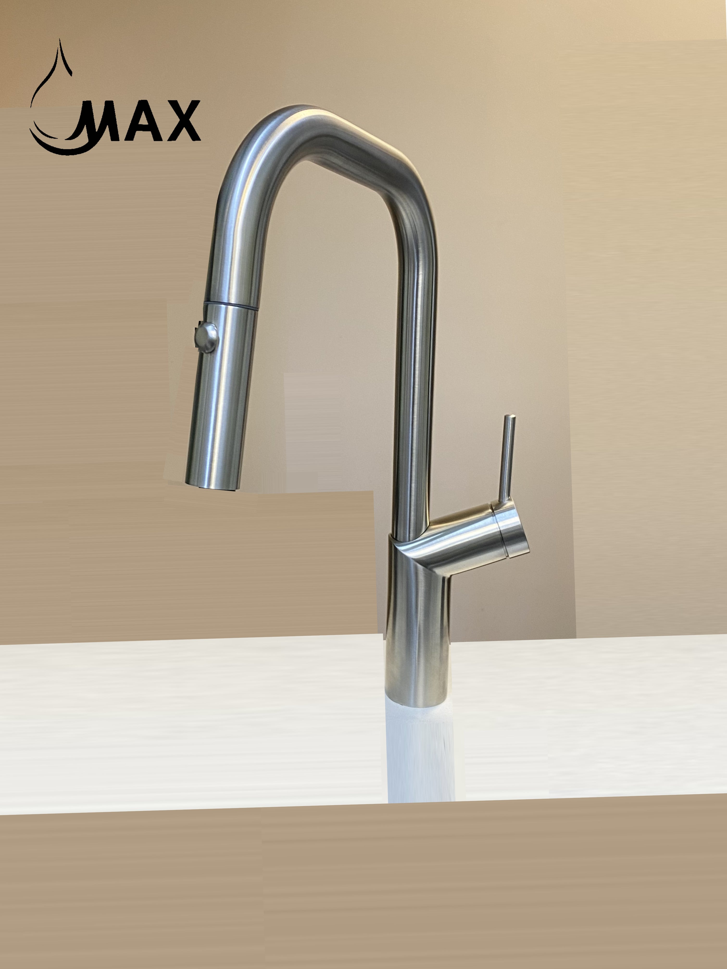MAX Faucets Kitchen faucet in brushed nickel with spray and stream functions