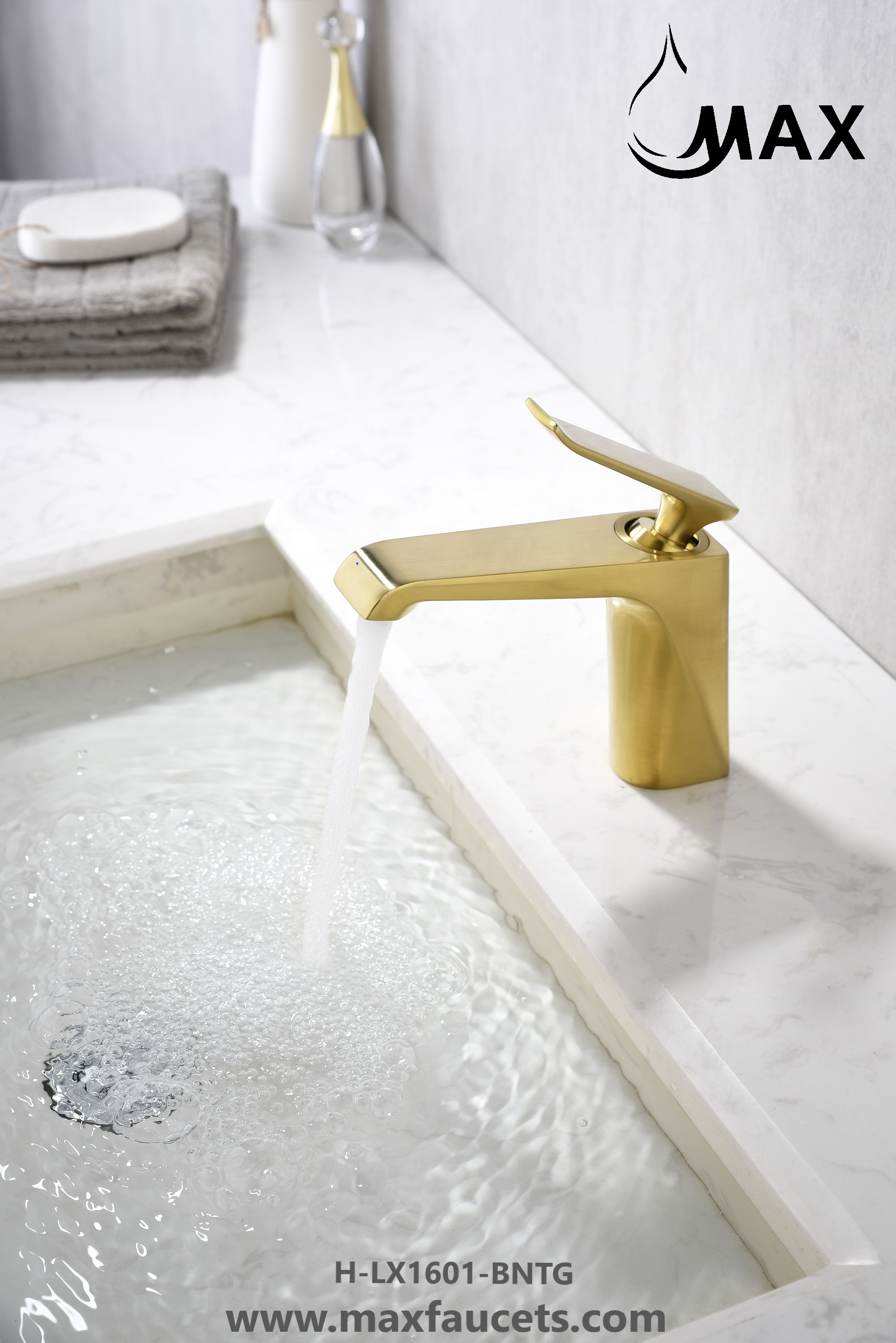 MAX Faucets | Single Handle Bathroom Faucet – Modern Design – Brushed Gold Finish