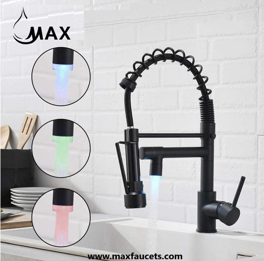 Pre-Rinse Kitchen Faucet Hands Free Pull-Down Flexible With Separate Pot Filler Spout and LED Light 19" Matte Black Finish