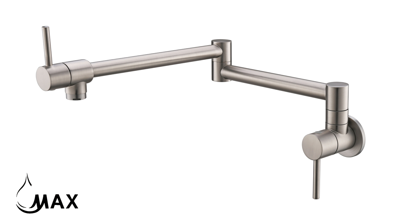 Pot Filler Faucet Double Handle Modern Contemporary Wall Mounted 20" With Accessories Brushed Nickel Finish