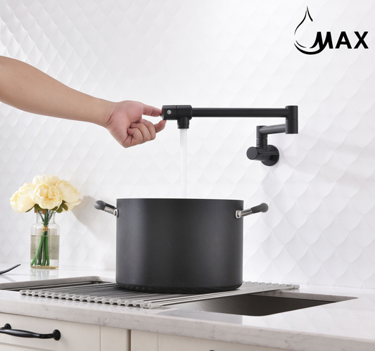 Pot Filler Faucet Double Handle Modern Contemporary Wall Mounted 20" With Accessories Matte Black Finish