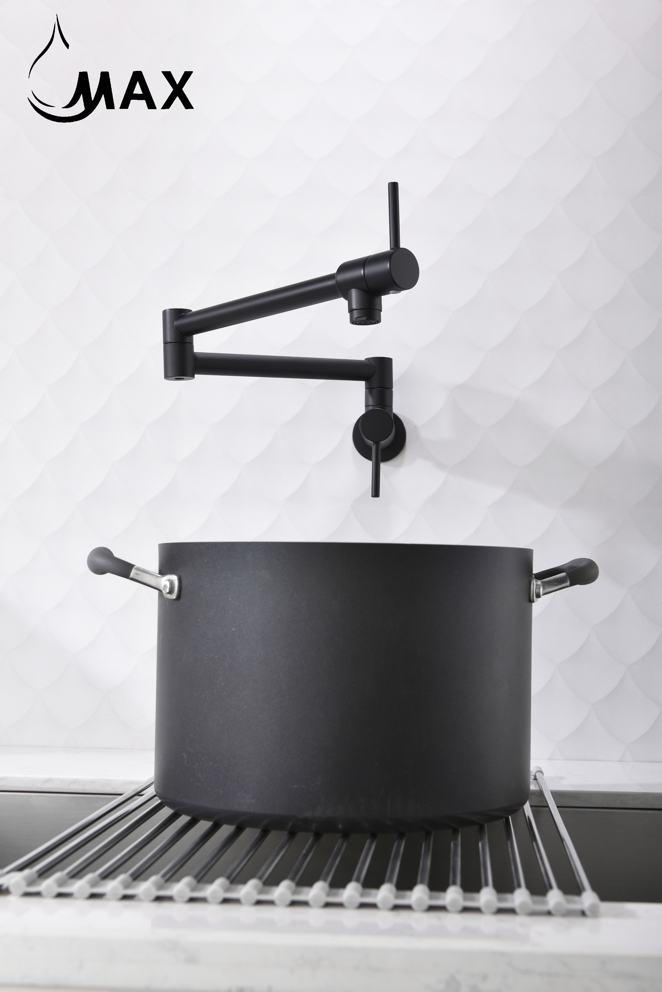 Pot Filler Faucet Double Handle Modern Contemporary Wall Mounted 20" With Accessories Matte Black Finish