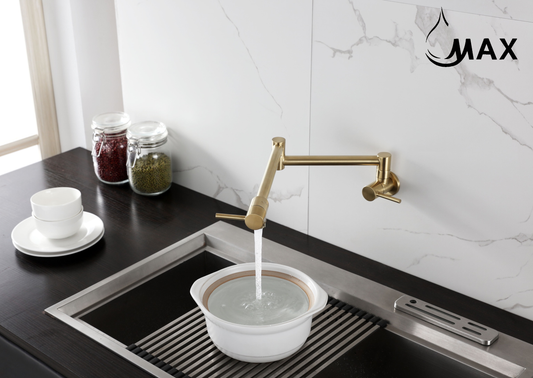 Pot Filler Faucet Double Handle Modern Contemporary Wall Mounted 20" With Accessories Brushed Gold Finish