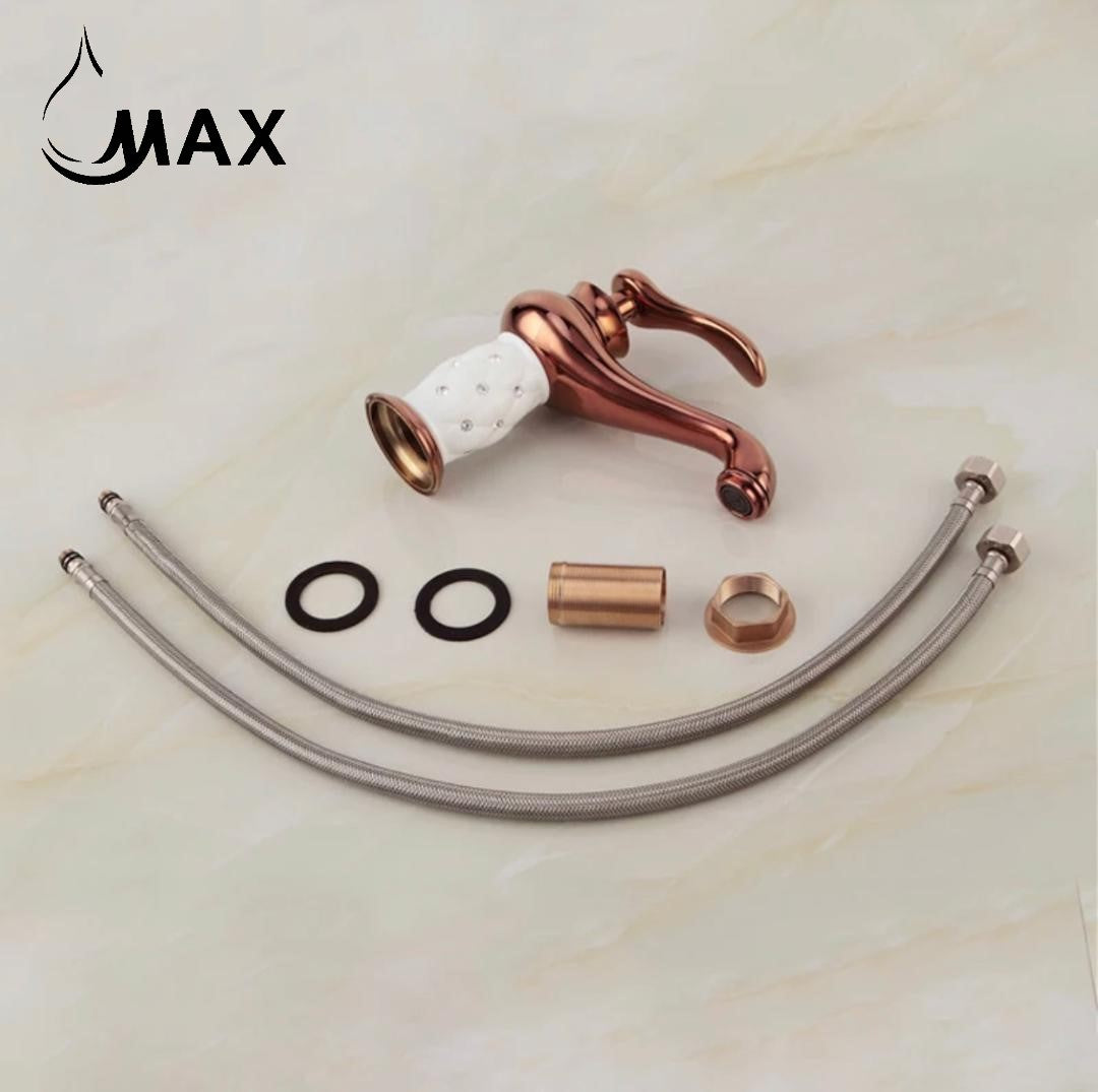 Elegant Bathroom Faucet With Diamond Rose Gold/ White With Diamond Finish