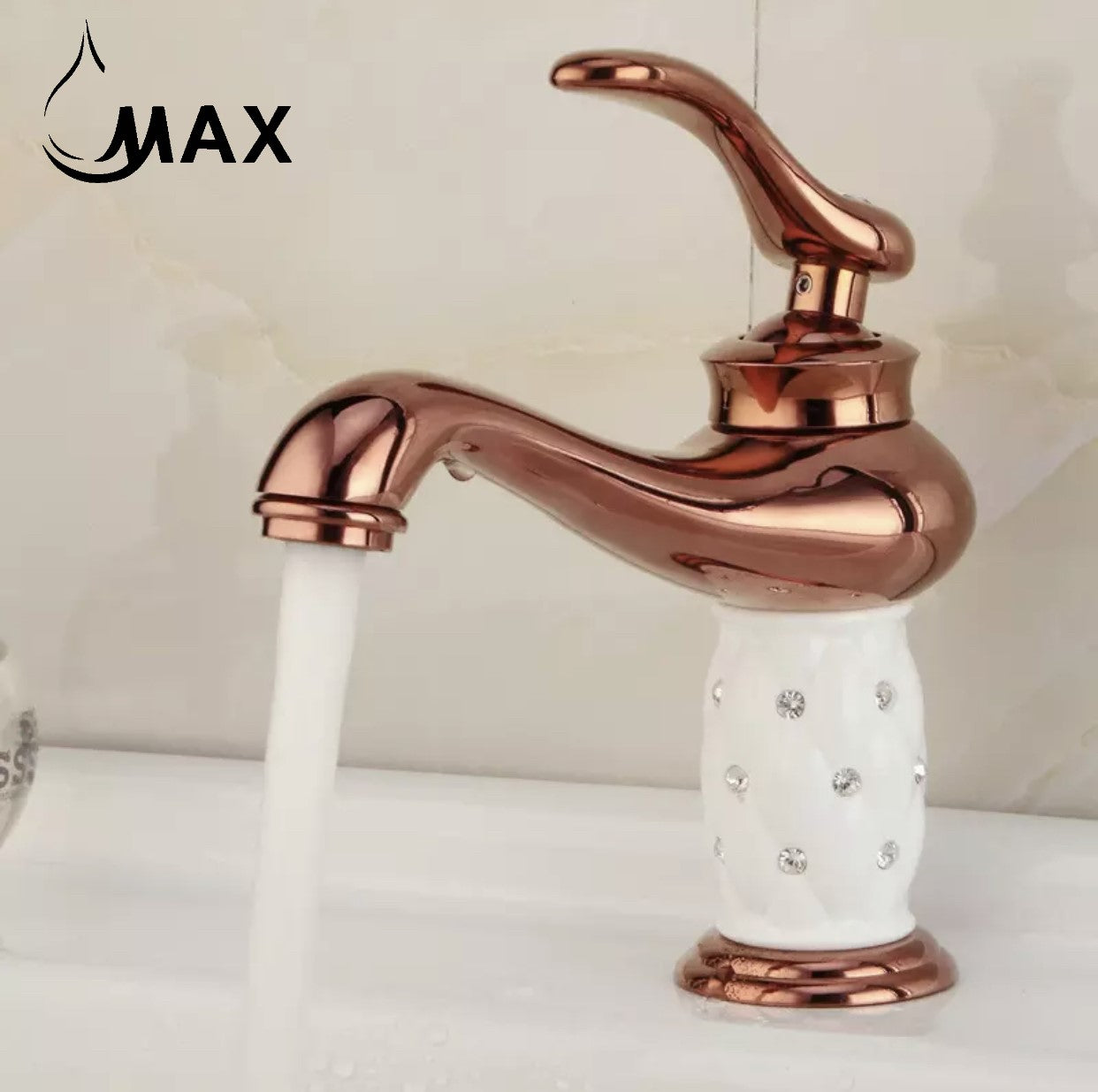 Elegant Bathroom Faucet With Diamond Rose Gold/ White With Diamond Finish