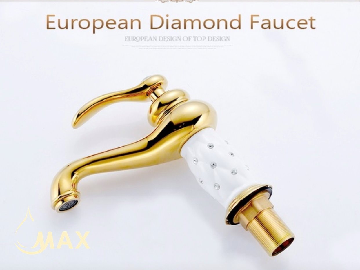 Elegant Bathroom Faucet With Diamond Shiny Gold,White With Diamond Finish