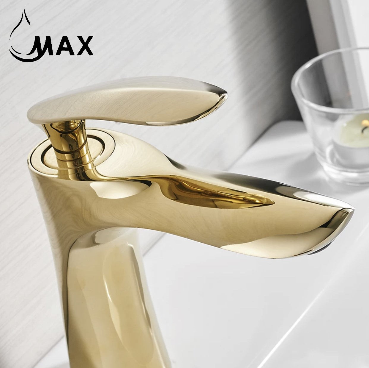 MAX Faucet – Elegance Modern Single-Handle Bathroom Faucet in Shiny Gold Finish