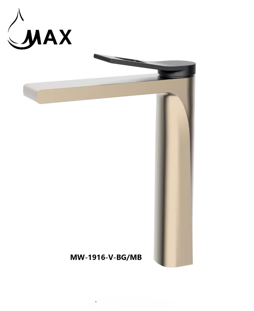 MAX Faucets | 10" Vessel Sink Bathroom Faucet – Long Spout – Brushed Gold Body with Matte Black Handle WM-1916V-BG/MB
