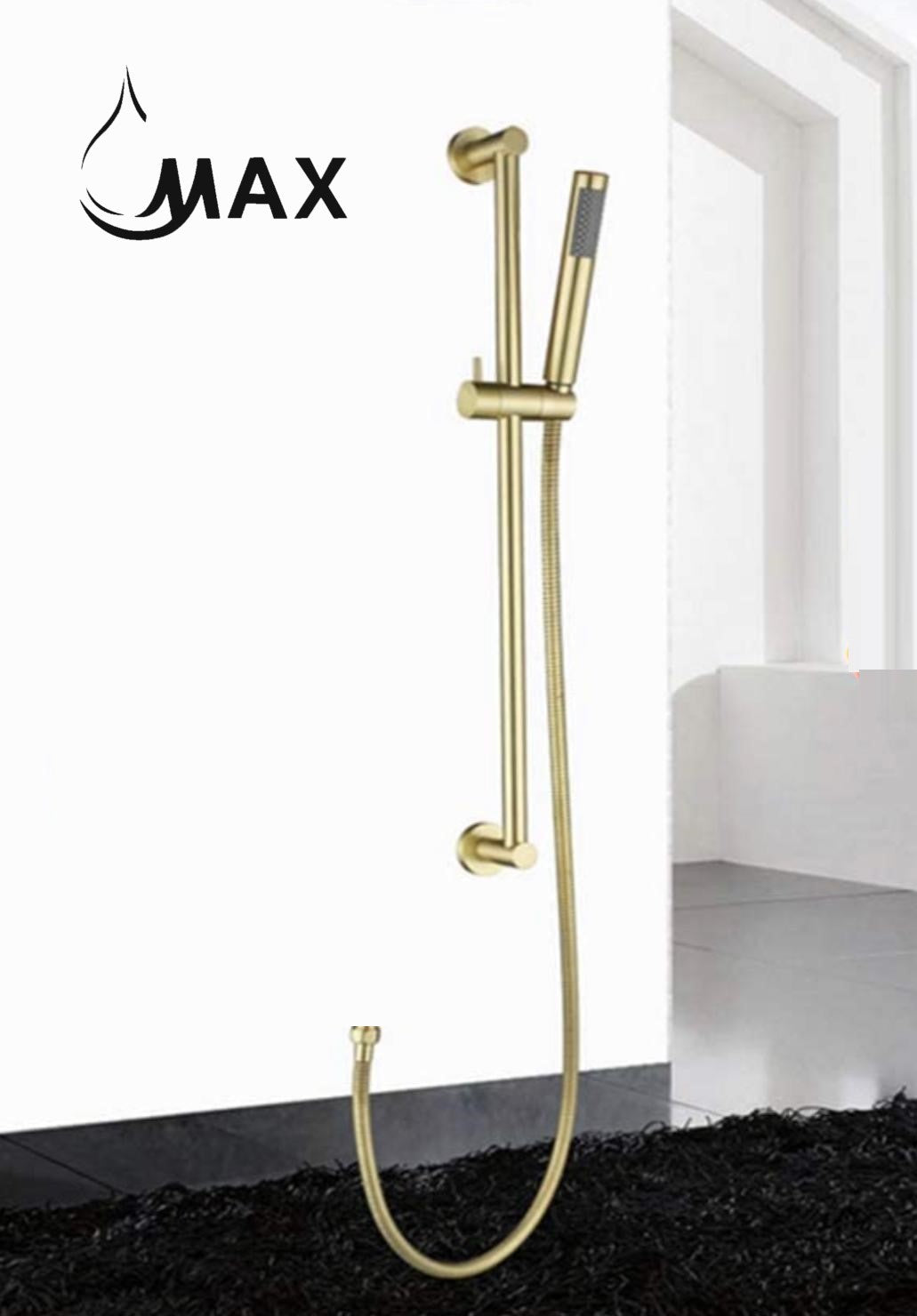 MAX Faucets – Adjustable Shower Slide Bar with Handheld Shower Head, Wall Mounted, Brushed Gold Finish YM-192-BG