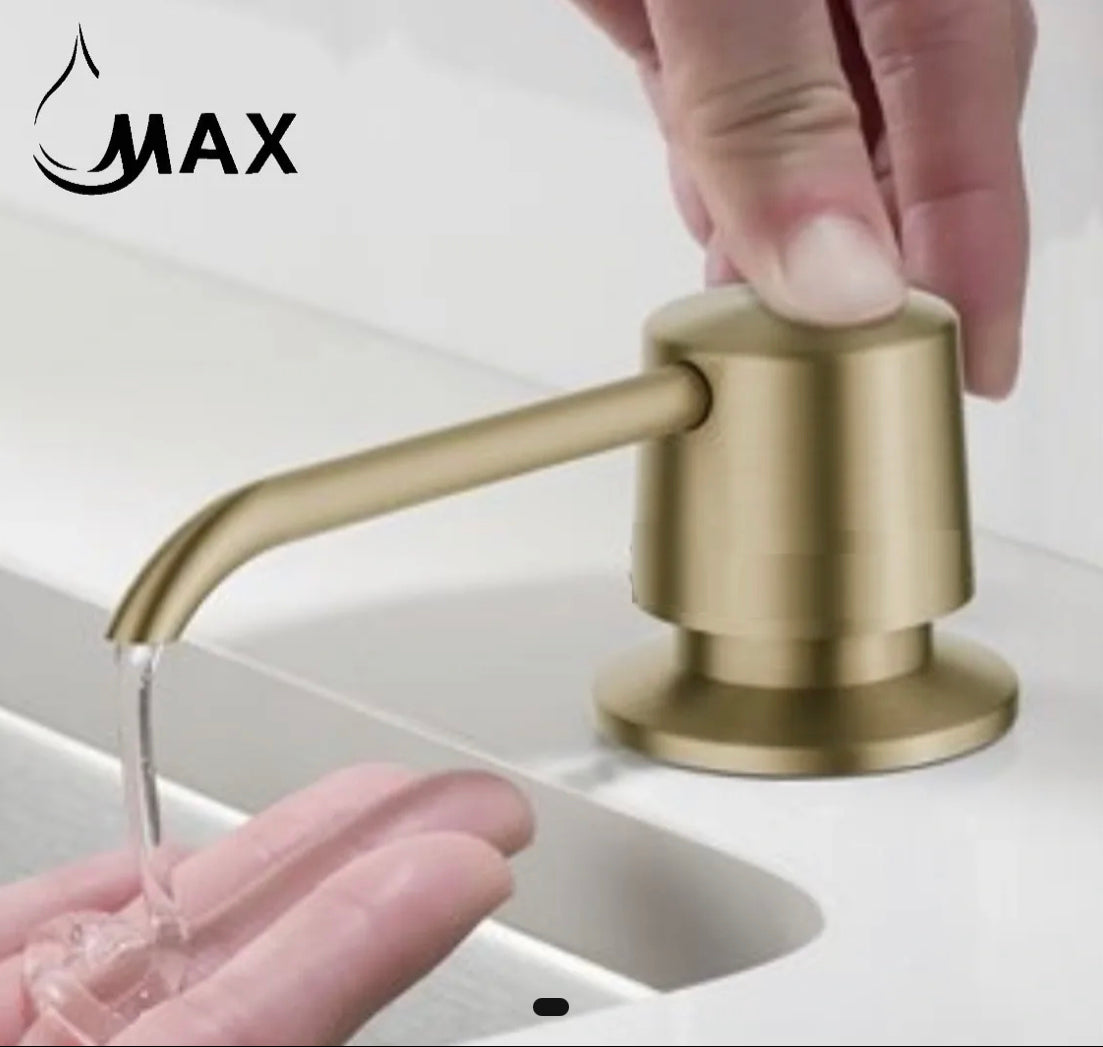 MAX Faucets | Brushed Gold Soap and Lotion Dispenser – 360° Swivel, Refillable, 17oz Capacity MP-12122-BG