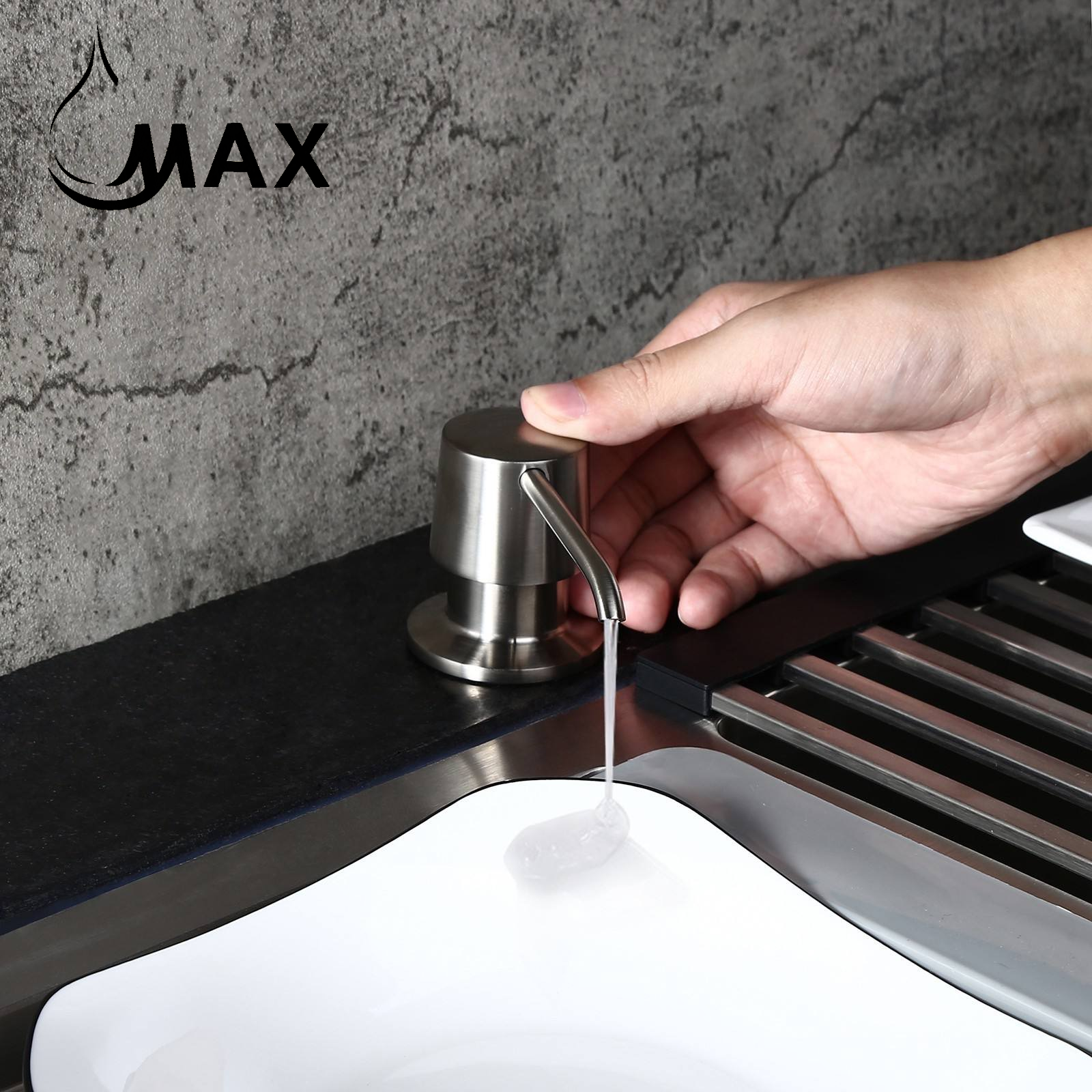 MAX Faucets | Brushed Nickel Soap and Lotion Dispenser – 360° Swivel, Refillable, 17oz Capacity-MP-12122-BN