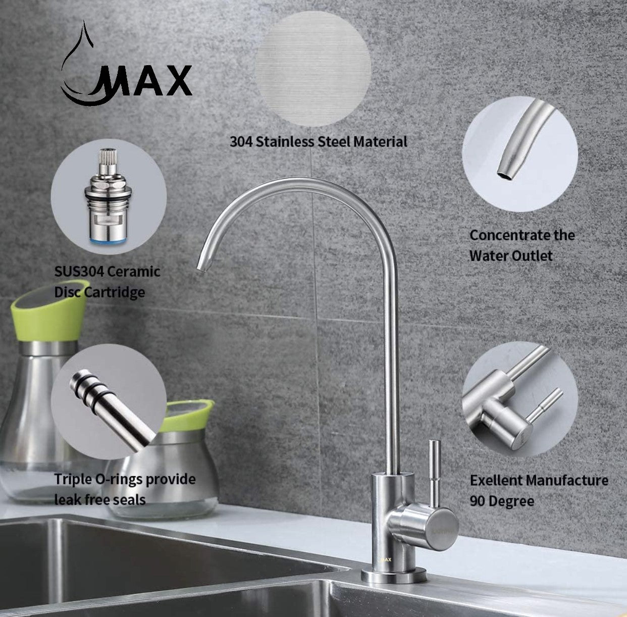 MAX Faucets Brushed Nickel Water Filter Faucet – Single Handle, Non-Air Gap, Drinking Water & Beverage Tap
SKU: MN-30430-BN
