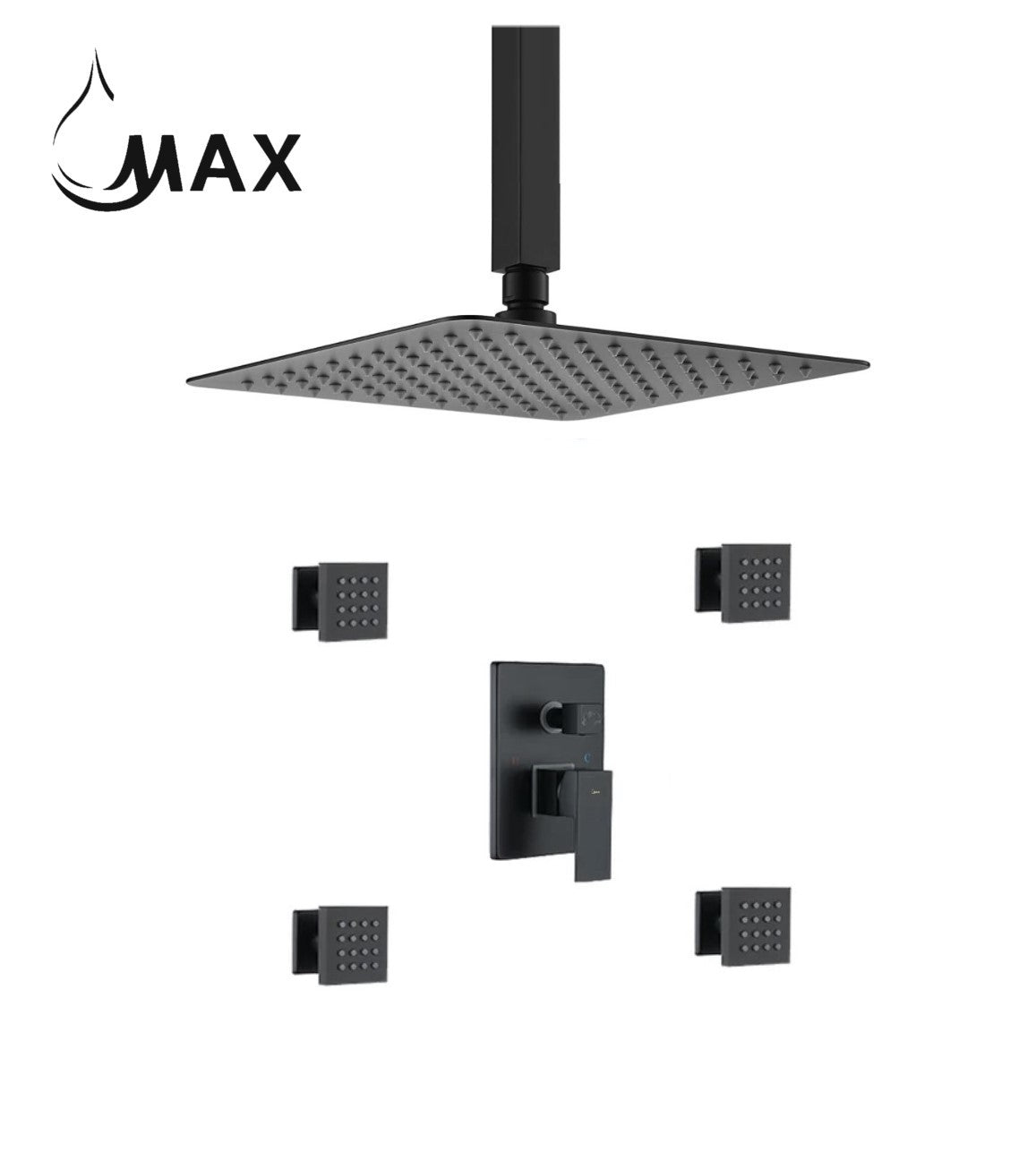 Ceiling Mounted Shower System Set Two Functions With 4 Body Jets Matte Black Finish YM-MC1404-MB