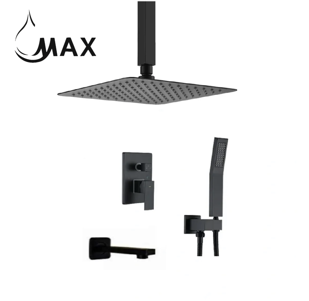 Ceiling Tub Shower System Three Functions With Pressure-Balance Valve Matte Black YM-MC6335-MB