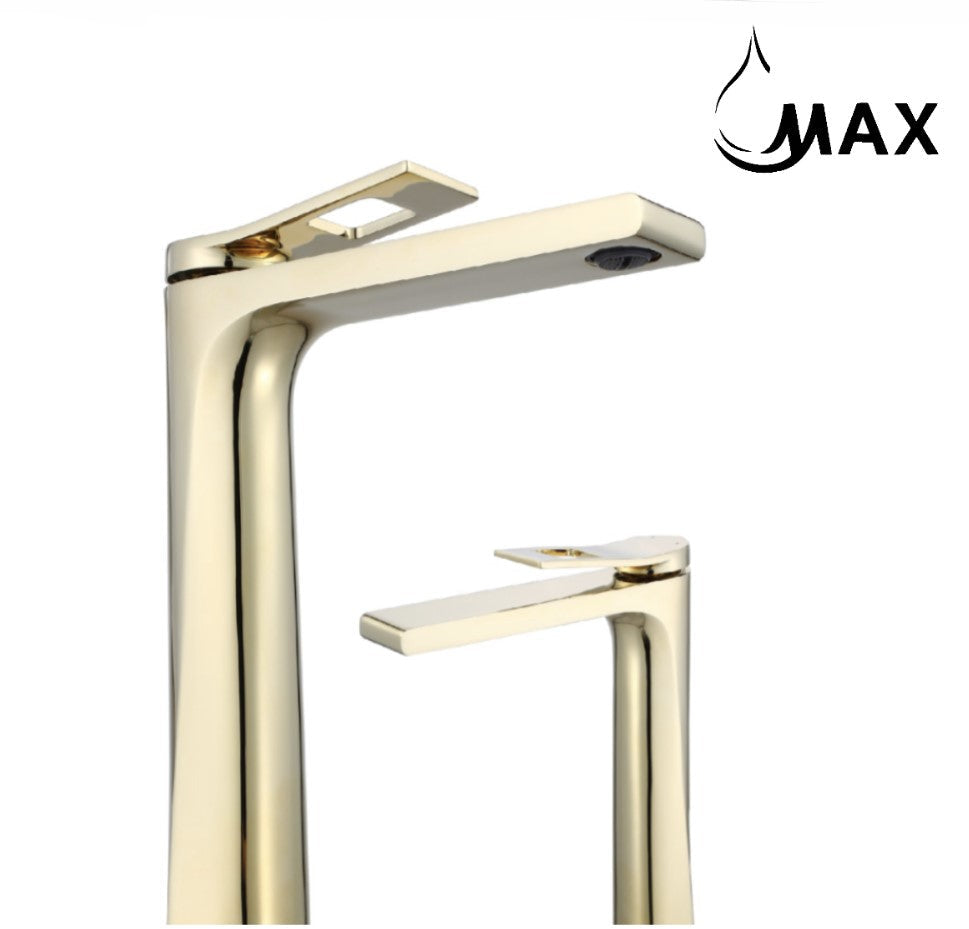 MAX Faucets | Long Spout Vessel Sink Bathroom Faucet 10" – Brushed Gold Finish WM-1916V-BG