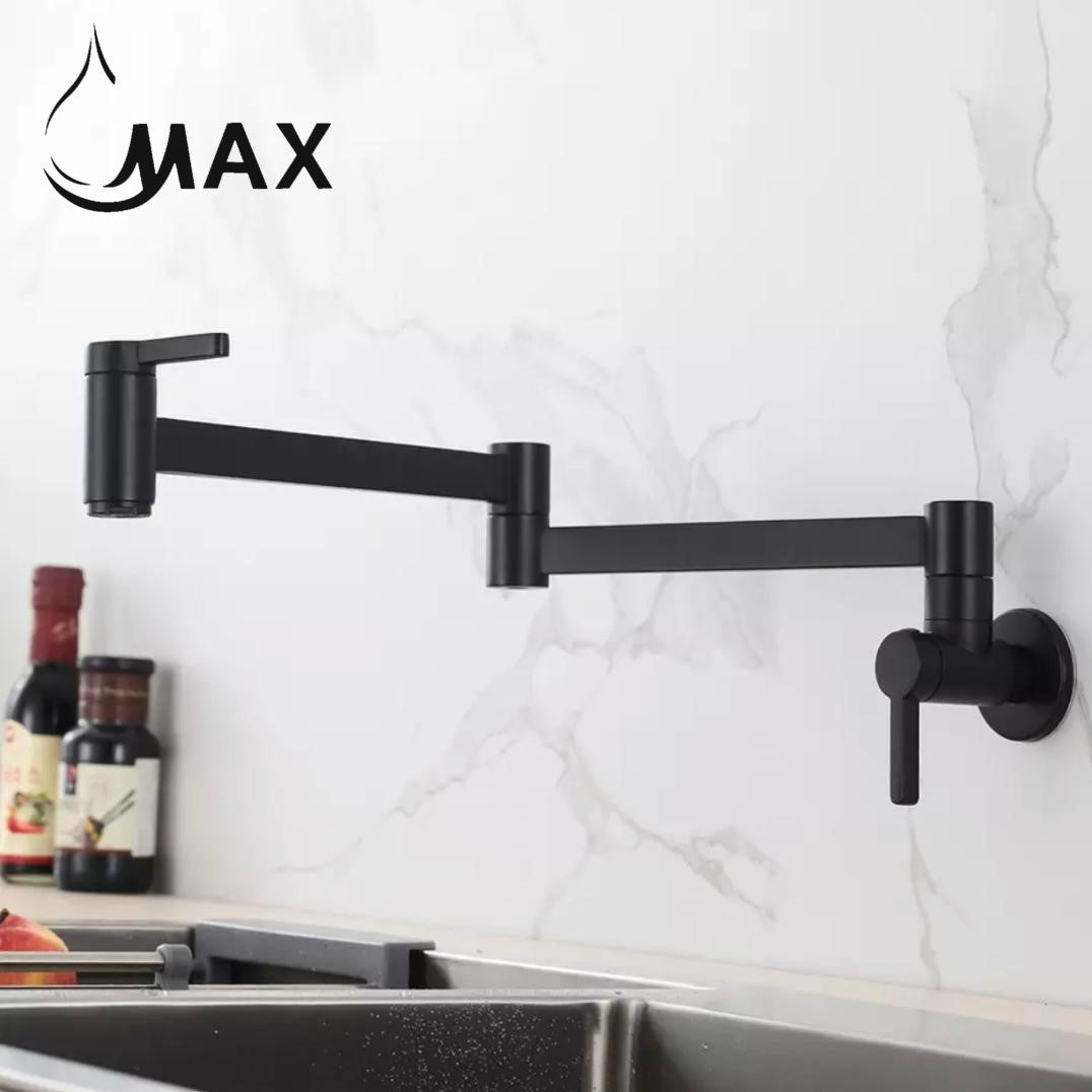 Pot Filler Faucet Double Handle Classic Wall Mounted 20" With Accessories Matte Black Finish