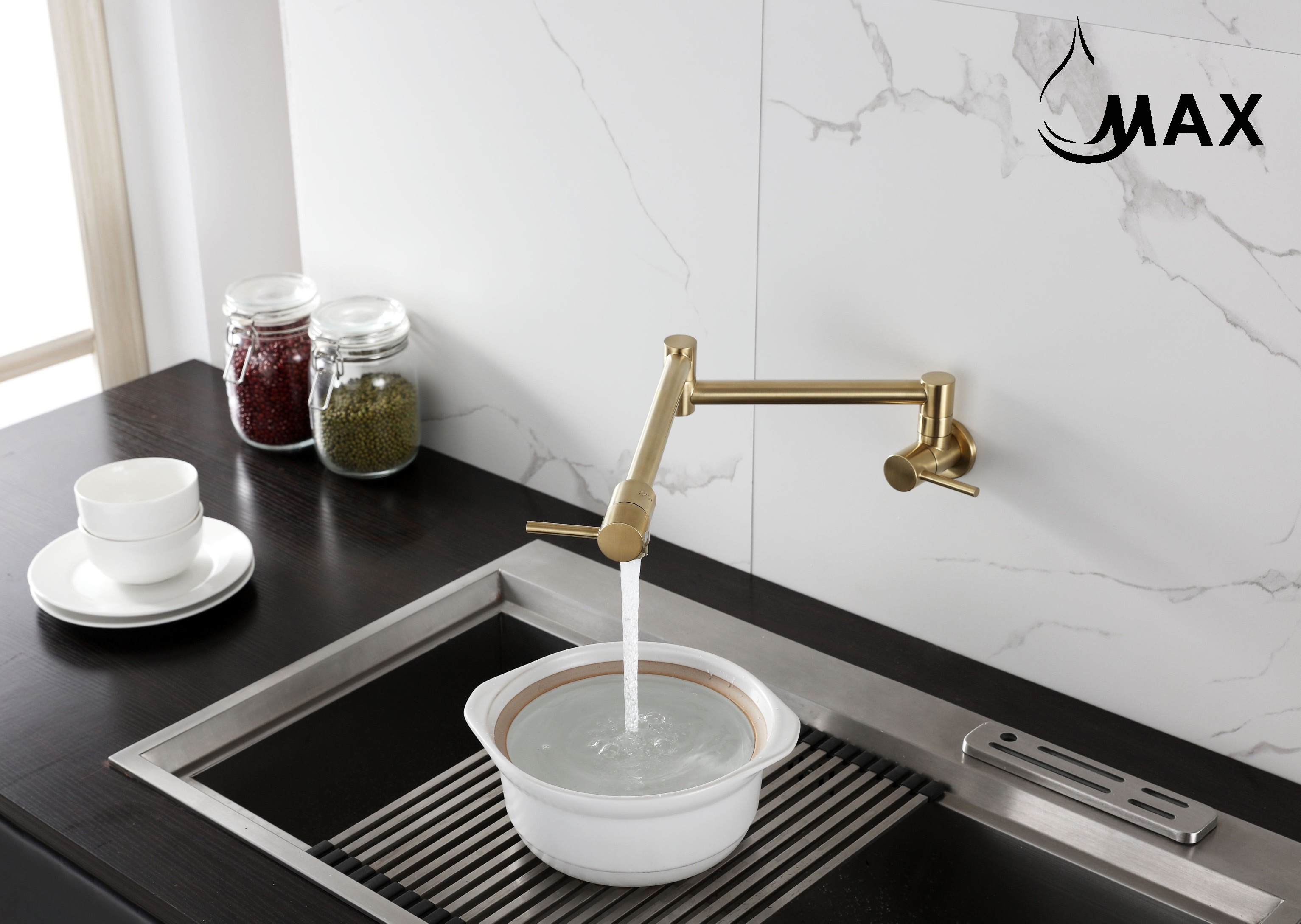 Pot Filler Faucet Double Handle Modern Contemporary Wall Mounted 20" With Accessories Brushed Gold Finish
SKU: PF-1976-BG