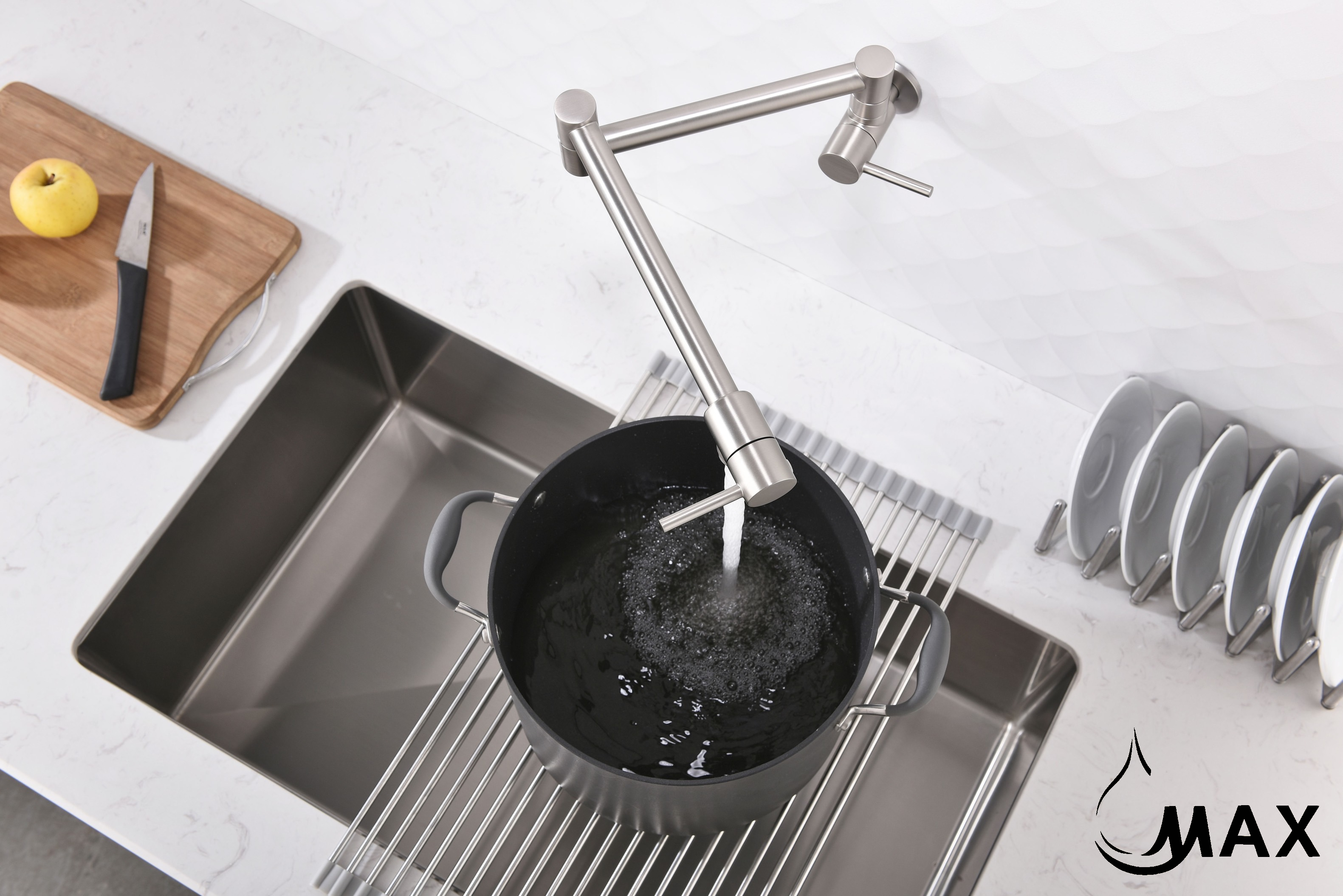 Pot Filler Faucet Double Handle Modern Contemporary Wall Mounted 20" With Accessories Brushed Nickel Finish
SKU: PF-1976-BN