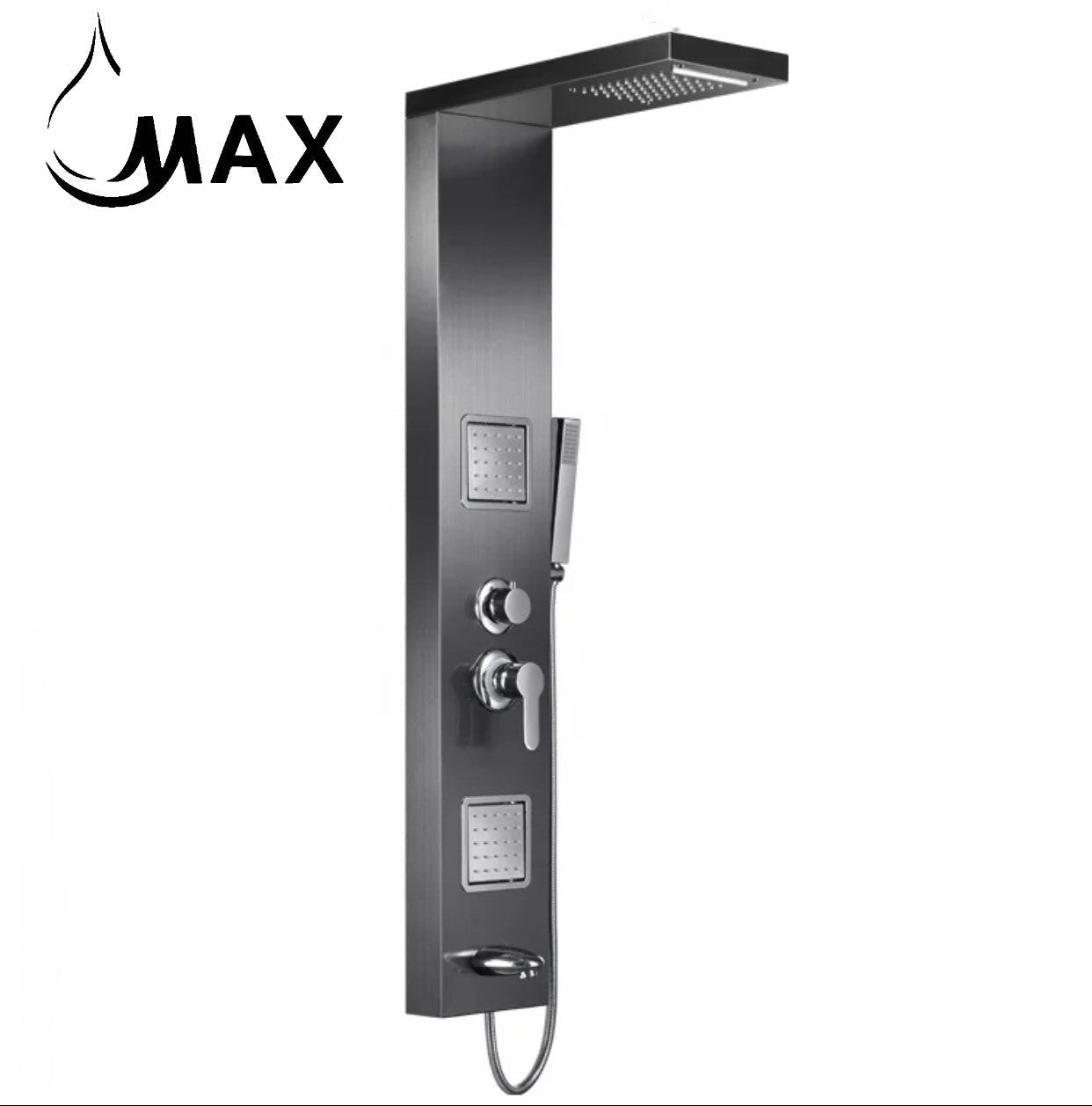 MAX Faucets | Rainfall Shower Panel System with 2 Massage Jets, Handheld, and Spout – Black Finish BM-SP110-MB