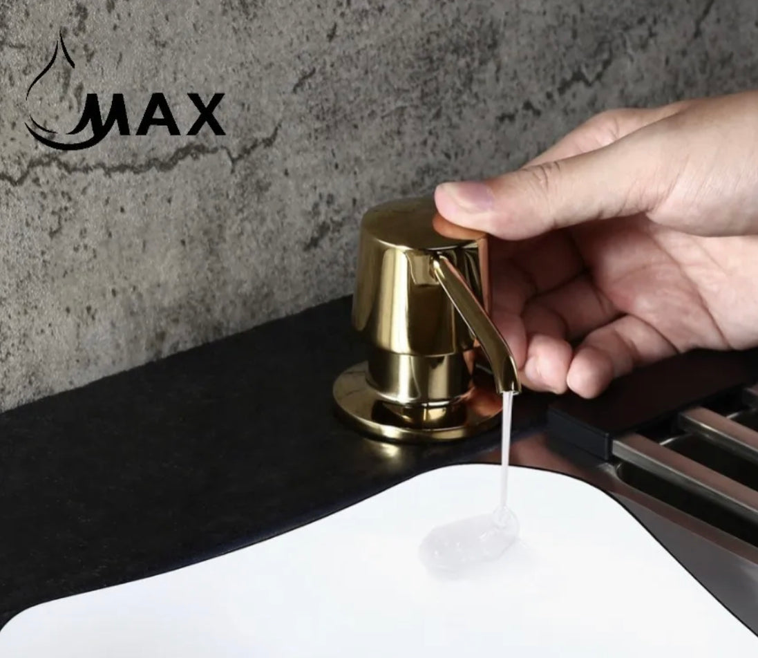 MAX Faucets | Shiny Gold Soap and Lotion Dispenser – 360° Swivel, Refillable, 17oz Capacity MP-12122-SG