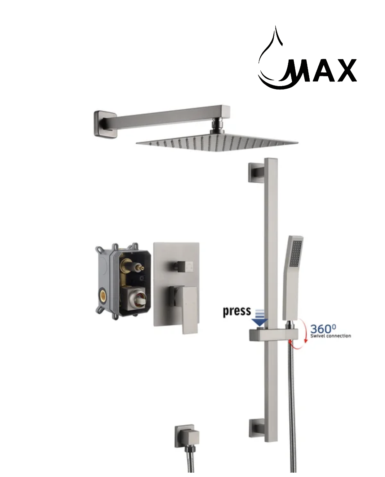 MAX Faucets | Shower System Two Functions With Hand-Held Slide Bar and Pressure Balance Valve Brushed Nickel YM-MW9229H-BN