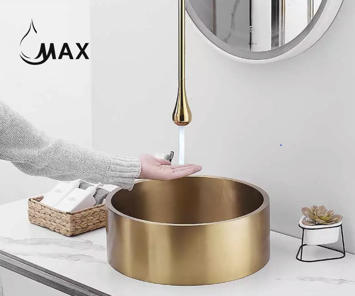 MAX Faucets Smart Touchless Ceiling-Mounted Bathroom Faucet – Brushed Gold Finish