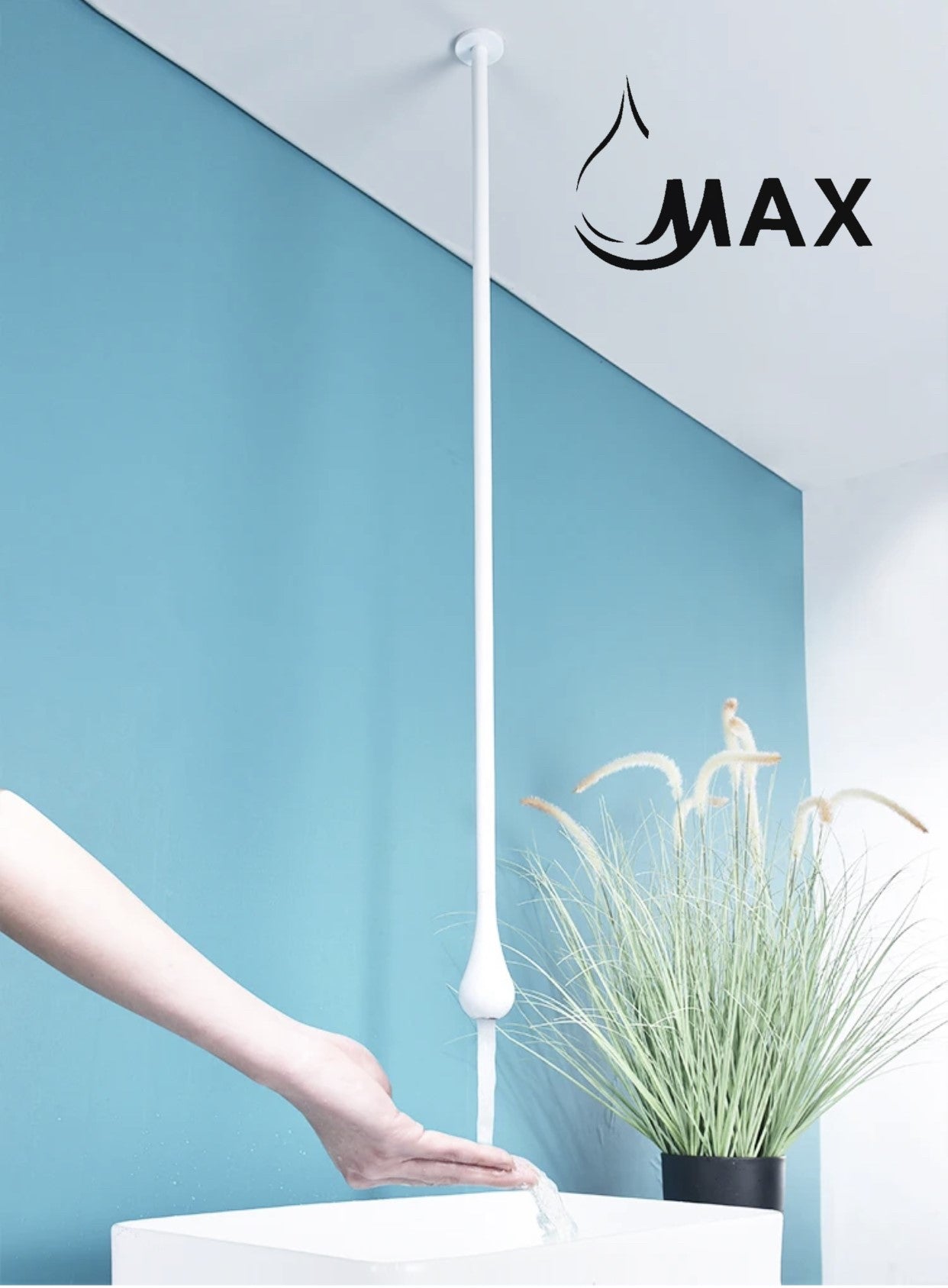MAX Faucets | Smart Touchless Ceiling-Mounted Bathroom Faucet – White Finish