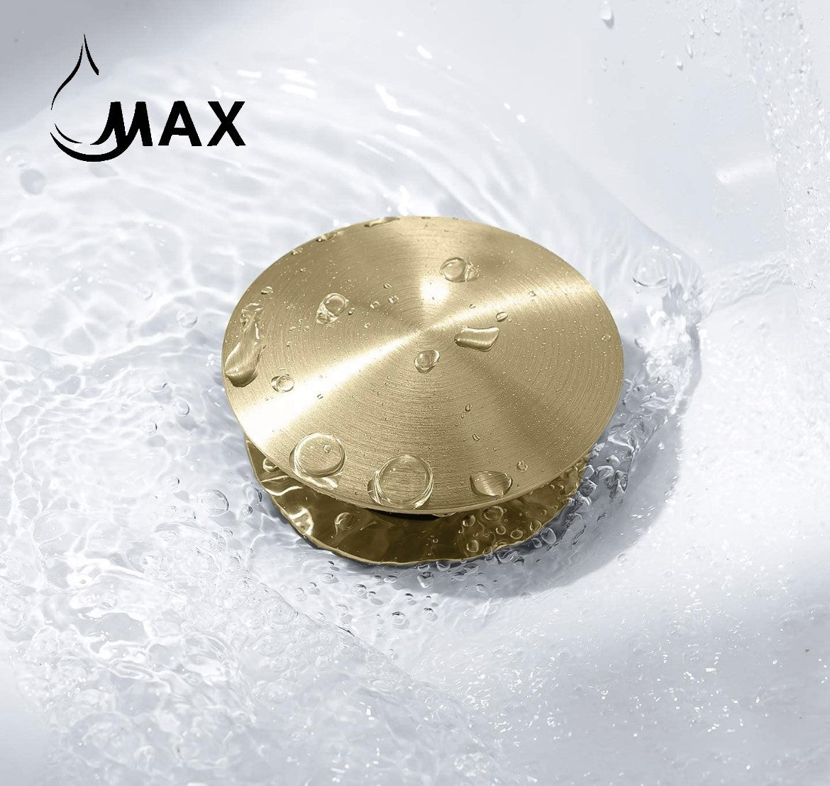 MAX Faucets | Solid Brass Pop-Up Bathroom Sink Drain Assembly – Brushed Gold Finish with Overflow and Hair Catcher OF-150021-BG