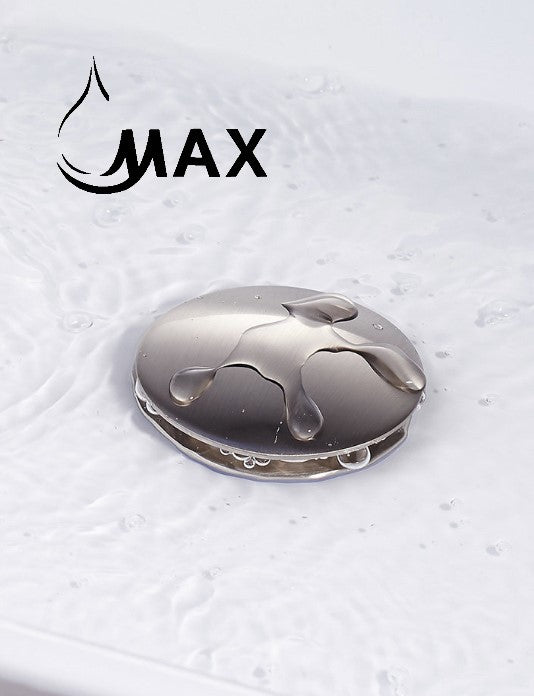MAX Faucets | Solid Brass Pop-Up Bathroom Sink Drain Assembly – Brushed Nickel Finish with Overflow and Hair Catcher OF-150021-BN