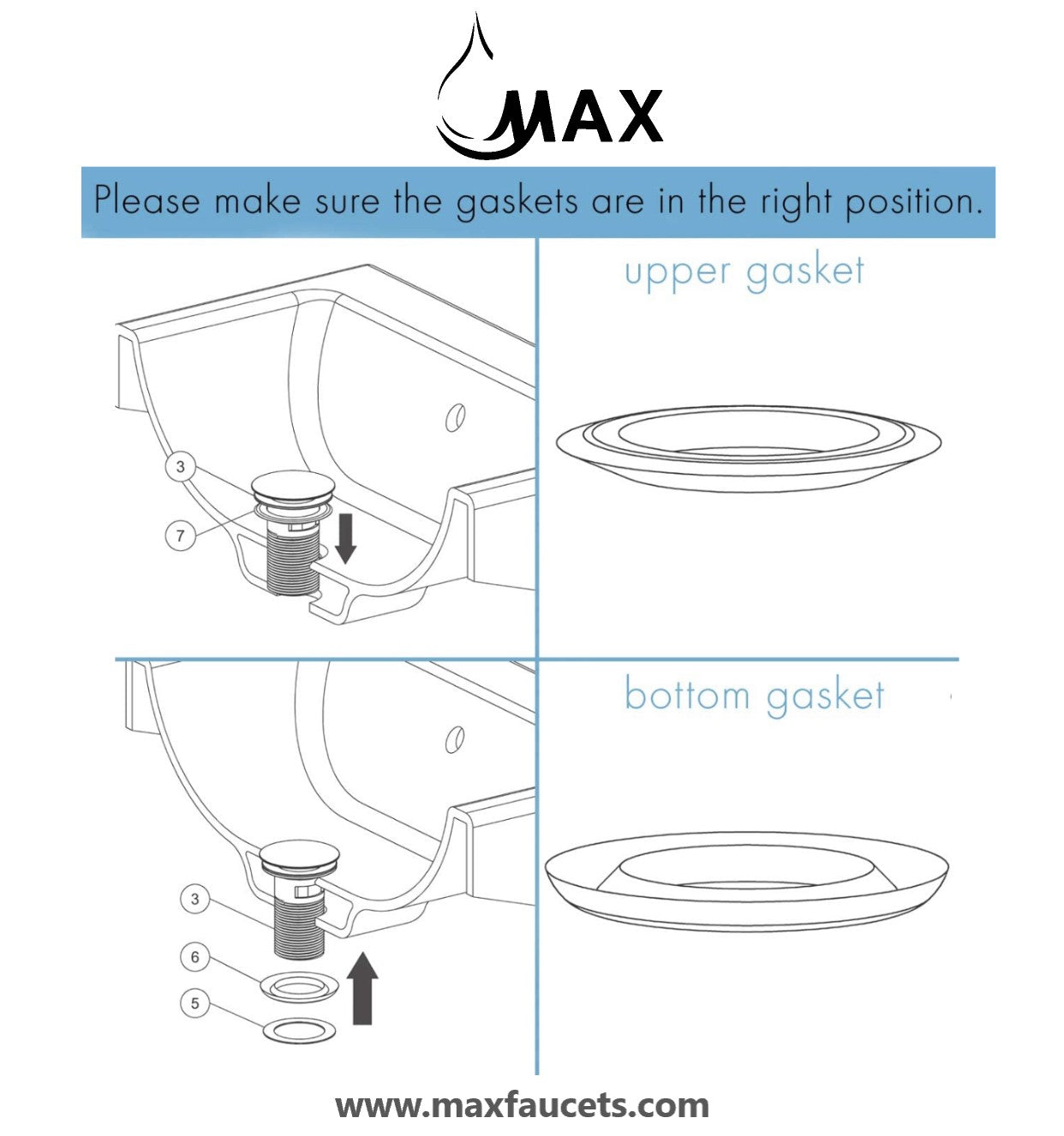 MAX Faucets | Solid Brass Pop-Up Bathroom Sink Drain Assembly Installation Guide – with Overflow and Hair Catcher