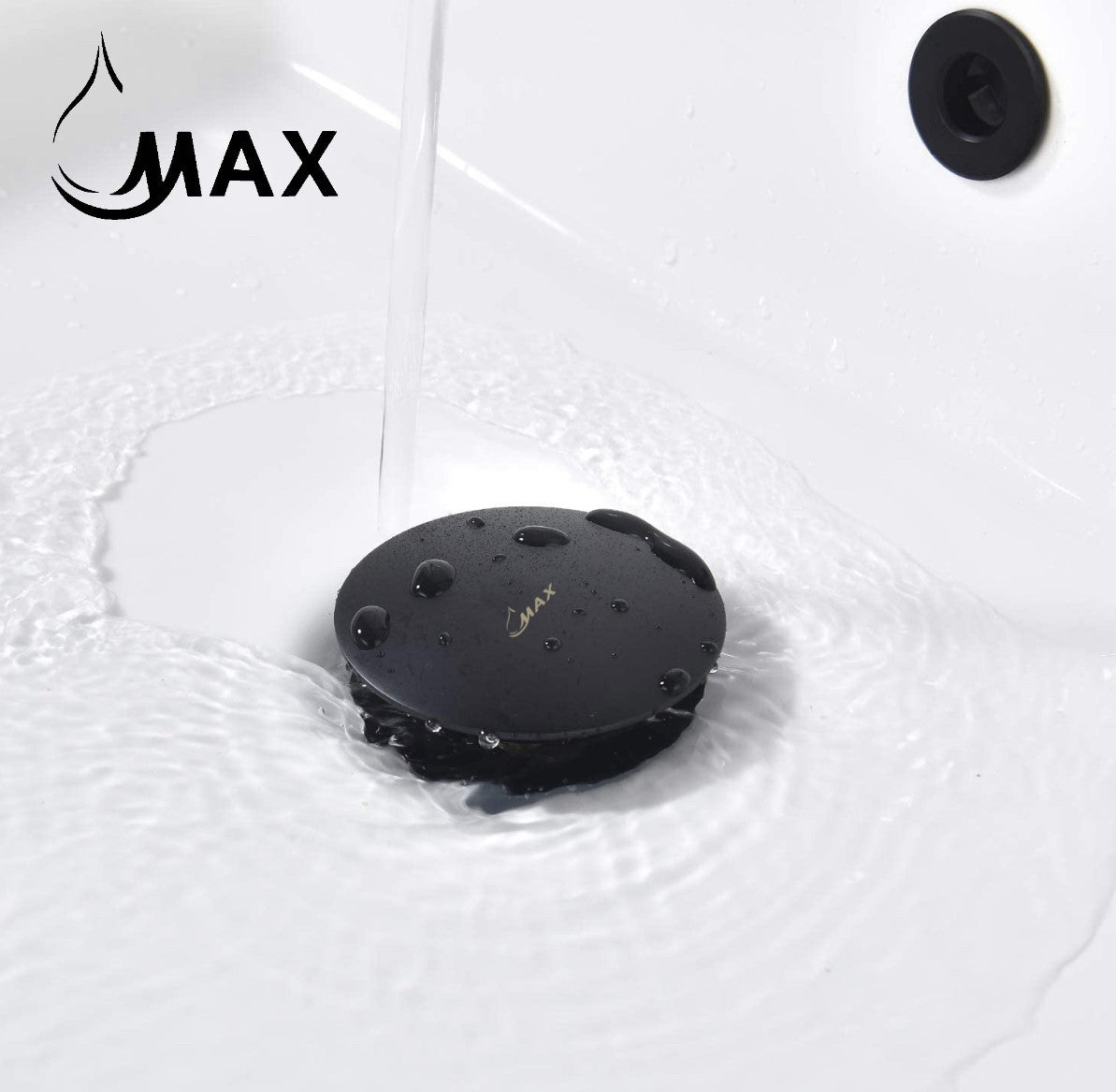 MAX Faucets | Solid Brass Pop-Up Bathroom Sink Drain Assembly – Matte Black Finish with Overflow and Hair Catcher OF-150021-MB
